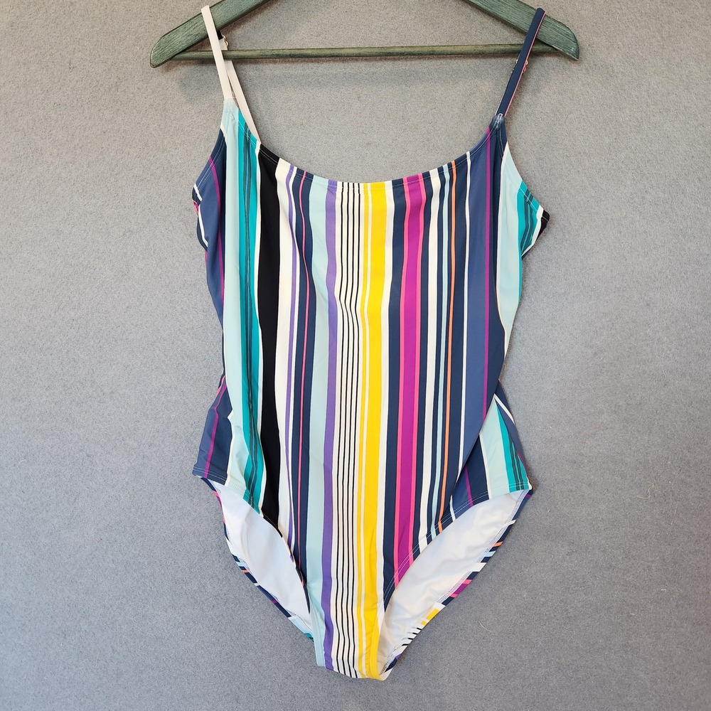 Anne Cole Womens Barcode  Multicolor Vertical Stripe One Piece Swimsuit Size 16‎